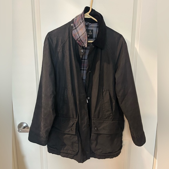 Barbour size 14 US Black Wax Beadnell Jacket Classic Plaid Tartan Lining Barn - Picture 8 of 8